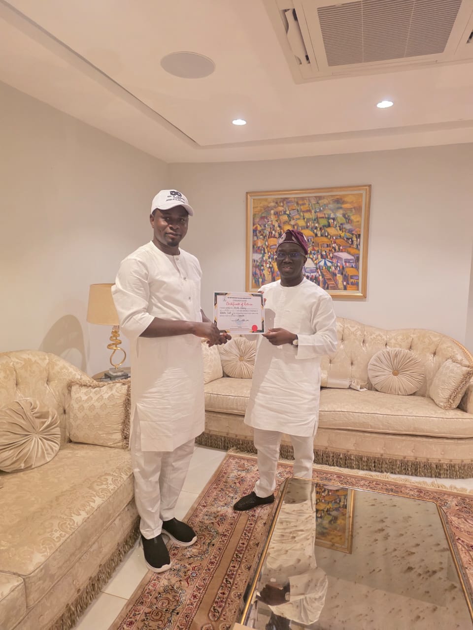 A Symbol of Gratitude and Loyalty As Etsako East Chairman-Elect Sunny Ekpeson Presents Certificate of Return to Gov. Okpebholo in Heartwarming Gesture