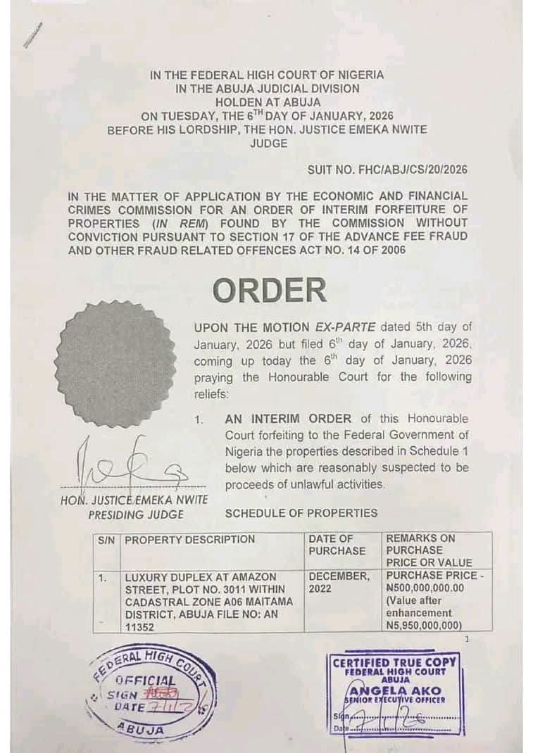 The Federal High Court In Abuja Has Ordered The Final Forfeiture Of 48 Out Of 57 Properties Worth N212 Billion Linked To The Former Attorney-General Of The Federation Abubakar Malami