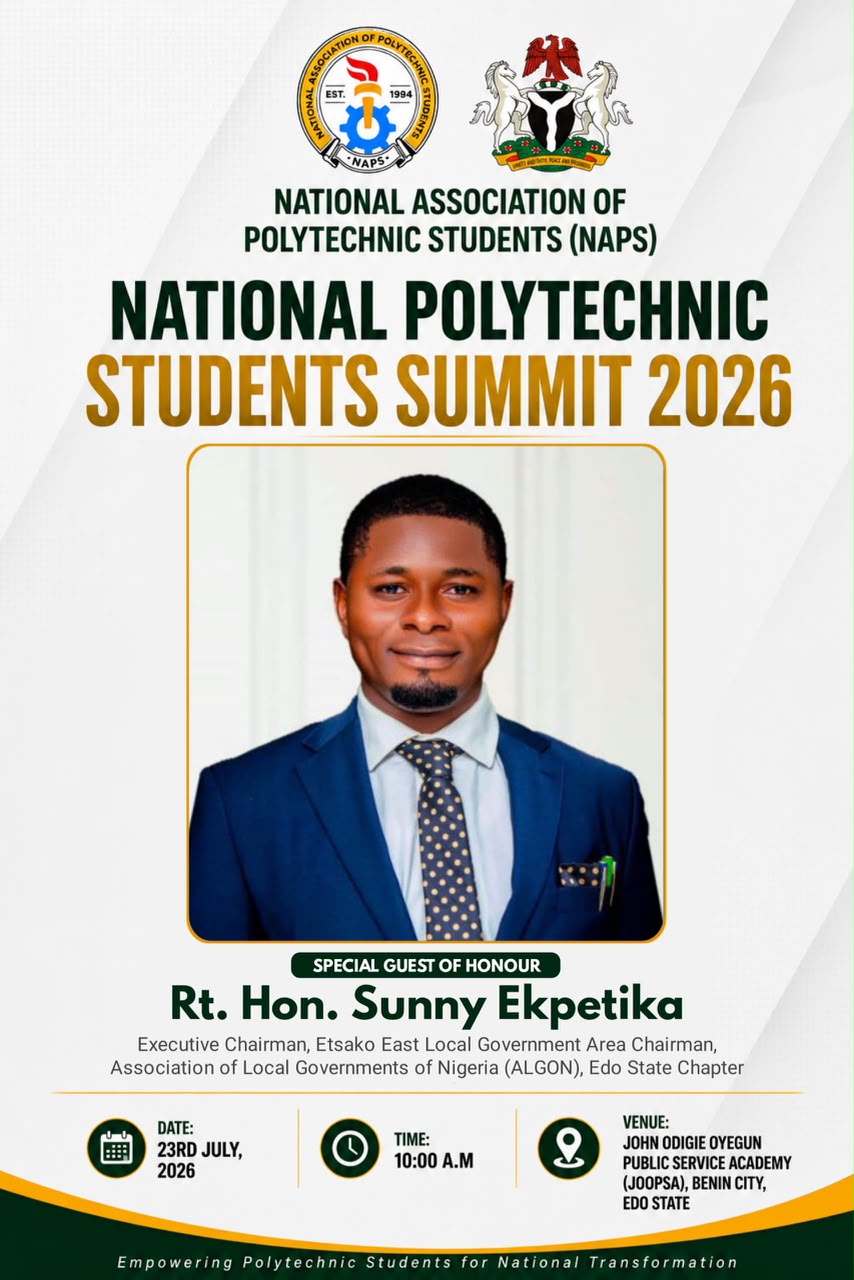 Sunny Ekpeson Confirmed As Special Guest of Honour at NAPS National Polytechnic Students Summit 2026